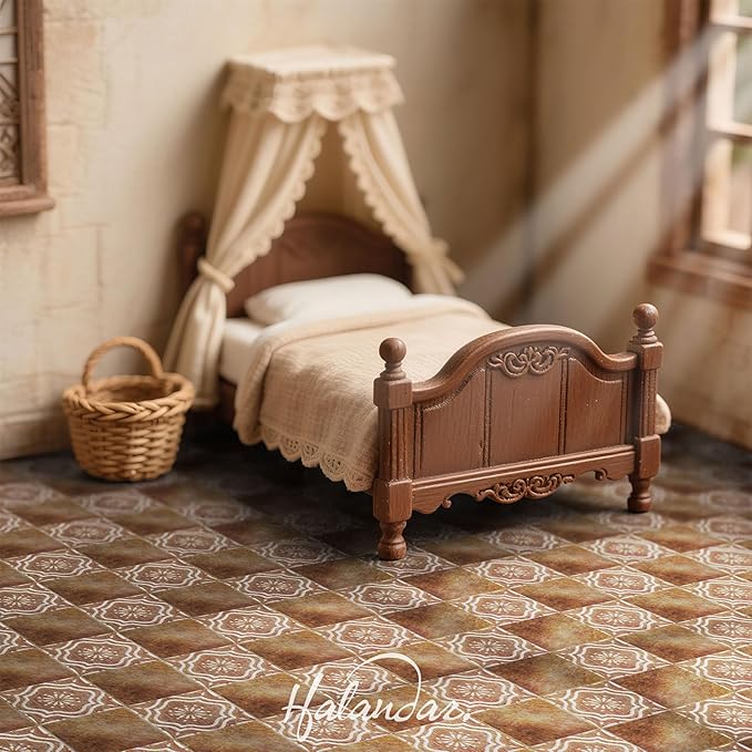Dollhouse Flooring Tiles on 1/12 1/6 Scale Miniature Decor Accessories 128pcs Double-Sided