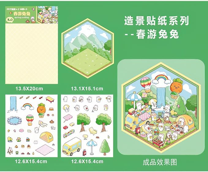DIY 3D Sticker Scenes Kit - 5 Sets Creative Mini Shop, Cafe & Animal Themes | Make Your Own Cute Cartoon Stickers for Teens, Adults & Kids | Stress Relief Craft Activity for Home Decor & Relaxation