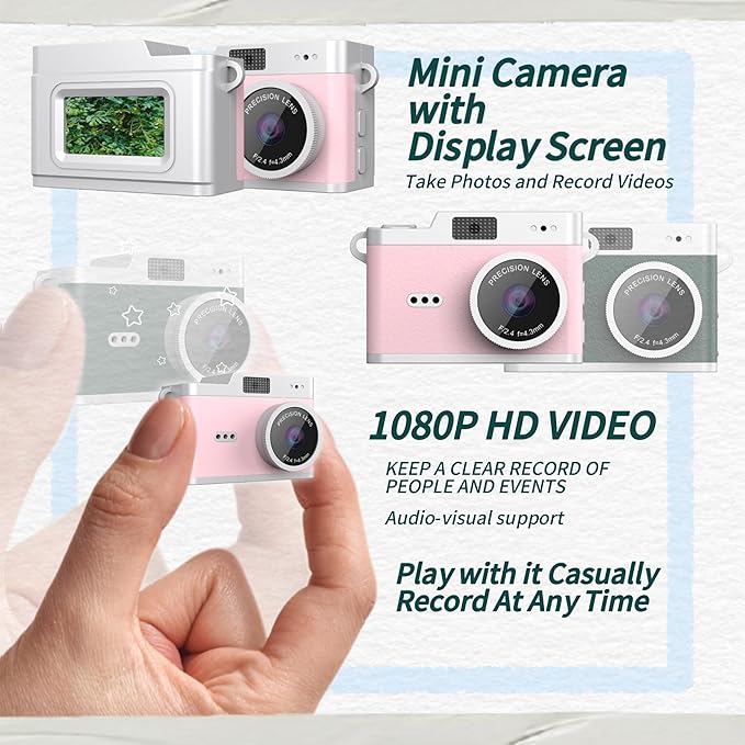 SUMUYO Mini Keychain Camera,1080P Tiny Digital Camera,Pocket Video Recorder with 32GB Card,Fun Funny Gifts for Kids & Adults Stocking Stuffers for Travel,Birthdays Gadgets (Pink)