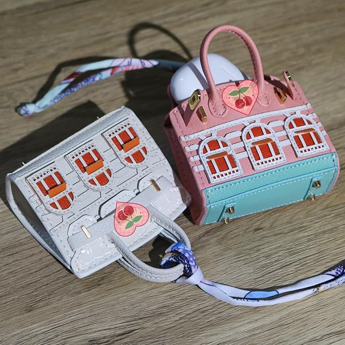 Buyborgood Women's 2 PCS Mini Tote Bag Charms Keychain Pouch Small Coin Purse Wallet (Peach + White)