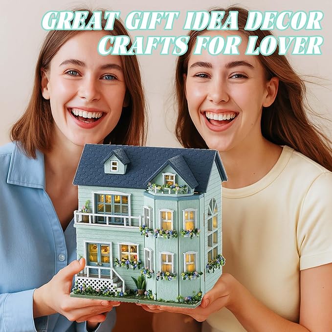 Kisoy Romantic and Cute Dollhouse Miniature DIY House Kit Creative Room Perfect DIY Gift for Friends, Lovers and Families (Warm House)