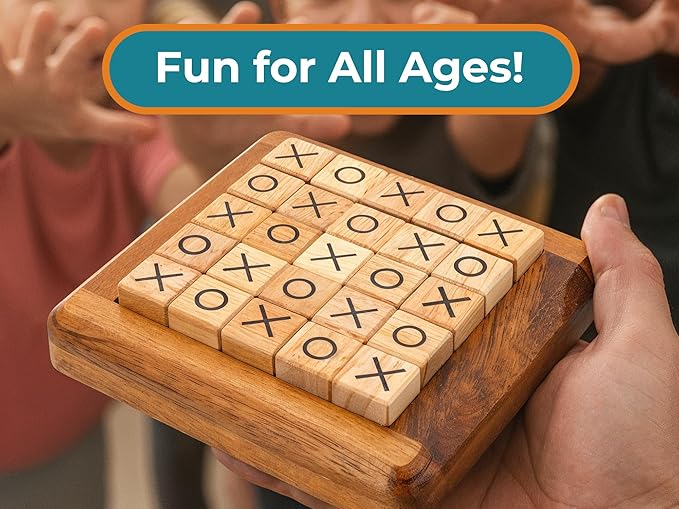 BSIRI Pushing Me Wooden Tic Tac Toe Game- Tabletop Board Games for Farmhouse Decor, Coffee Table Decor, Unique Gifts Fun Gifts for Adults. Perfect for Game Night,Family Games (5 Inch)