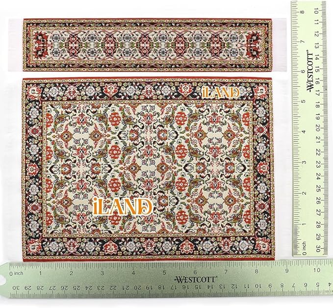 iLAND Miniature Dollhouse Accessories of Woven Dollhouse Rug 9.4” x 5.7” 9.2" x 1.8" for Dollhouse Furniture on 1/12 Scale and Dolls 3” - 12” (2pcs Spring)