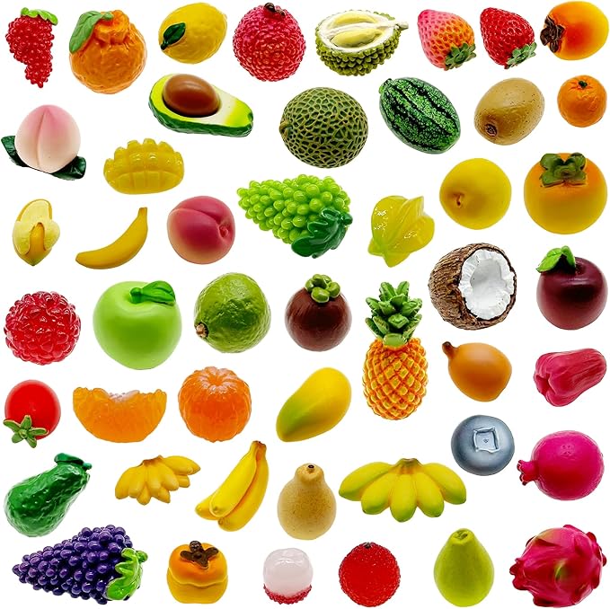 Cayway 48 PCS Micro Landscape Miniature Fruit, Mini Resin Fruit, Fake Resin Fruit, Mini Accessories Fruit for DIY Art Crafts, Zen Garden, Micro Landscaping Decoration