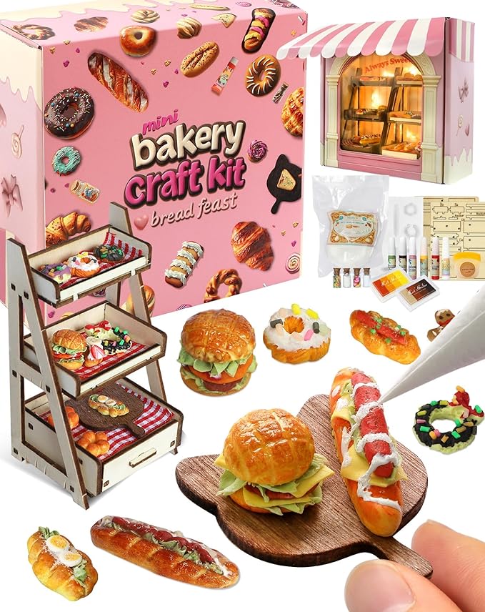 iLAND Crafts Kits for Girls Ages 8-12 Molding Air Dry Clay for Kids Art Kits for Girls Ages 10-12 DIY Mini Dollhouse Food Toys For 7 9 10 Year Old Kids Tween Cute Birthday Gifts Creative Christmas Fun