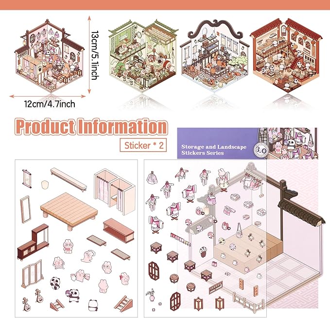 DIY 3D House Stickers, 4 Set Fun DIY Stickers Scene Make Your Own Warm Home, Supermarket, Coffee Shop, Music Bar, Cute 3D Cartoon Scene Stickers for Adult Kids Relief Stress Pass The Time (XM3.0)