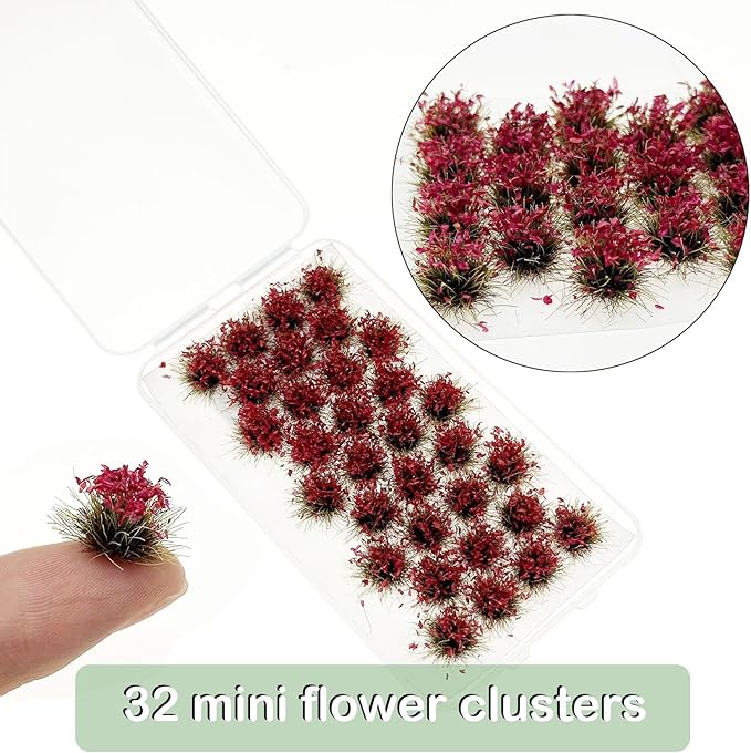 Woohome Static Grass Tufts Flower Cluster Vegetation Groups Miniature Flower Clusters for Terrain Railway Scenery Table Landscape, Rose Red