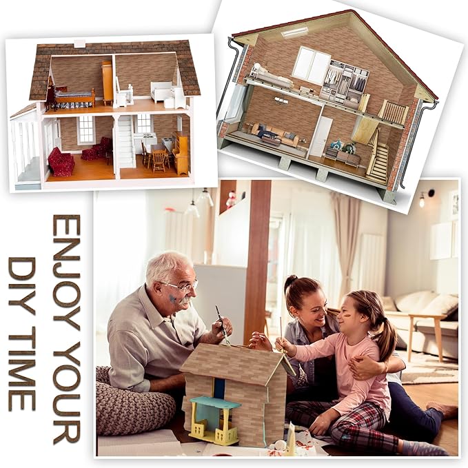 35 Pcs Miniature Dollhouse Wallpaper Self-Adhesive Mini DIY Floorboards Wall Paper Real Life DIY Decoration for Dollhouse(Brown)