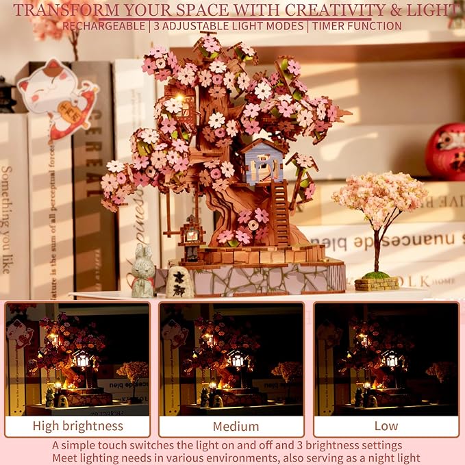 Sakura Tree House DIY Miniature Kit, 3D Wooden Puzzle Japanese Cherry Blossom Model, Bonsai Craft Building Set for Adults,Craft Kits for Adults,Unique Home Decor Gift for Family & Friends