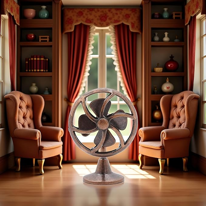 Bronze 1/12 Miniature Fan Dollhouse Decoration Accessories, Home Outdoor Decoration Model Living Room Scene Craft Displays