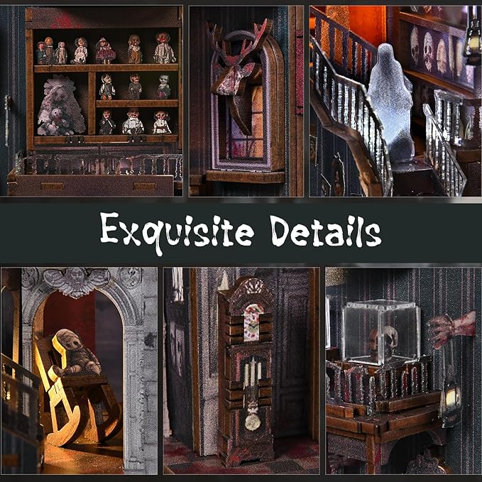 Book Nook Kit, DIY Miniature Dollhouse, Library Booknook Kit Bookend Bookshelf with LED Light for Adults Teens (Haunting Relics)