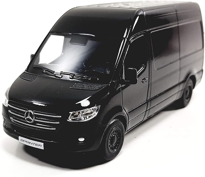 KiNSMART - Mercedes-Benz Sprinter Cargo Van 1:48 O Scale 5" Die Cast Metal Model Toy Van, Pull-Back Action (Black)
