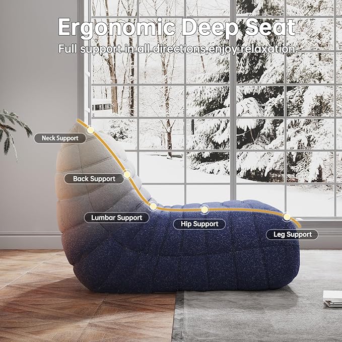 Bean Bag Chairs for Adults, Memory Foam Couch Loveseat Sofa Chair, Soft Teddy Material Cozy Comfy Reading Nook Chairs, Floor Chair for Living Room Bedroom Office(Blue-White)