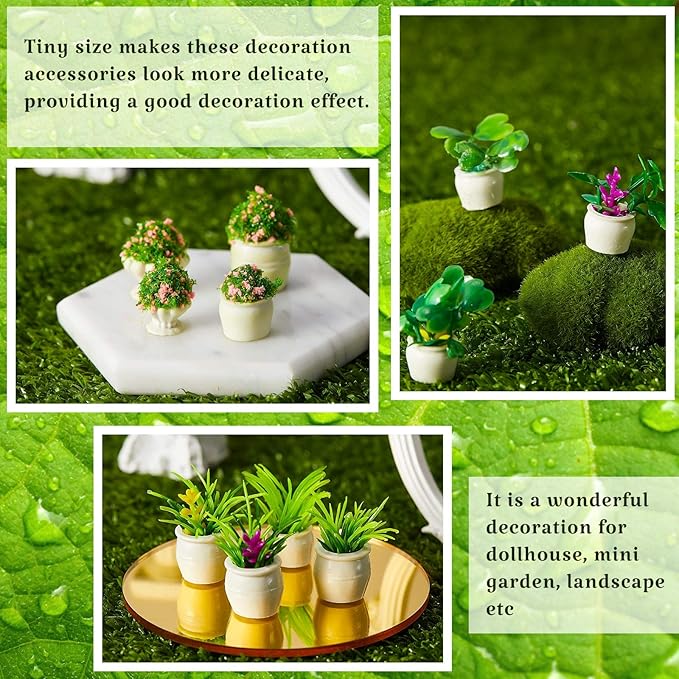 Chuangdi 12 Pieces Miniature Dollhouse Plant Flowers Mini Potted Plant Artificial Tiny Greenery Ornament Miniature Hanging Potted Faux Flower Model Dollhouse Decoration, 6 Types