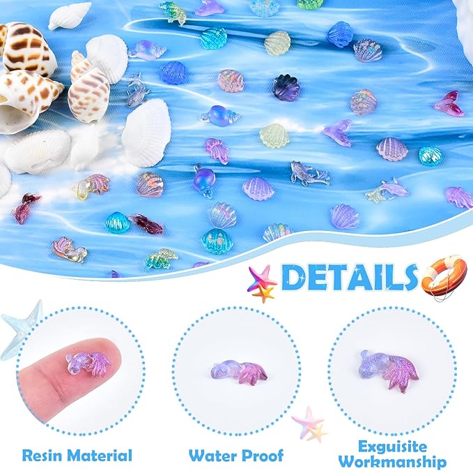 200 Pcs Mini Resin Ocean Animals Miniature Plastic Fish Aquarium Decorations Tiny Sea Animal Variety Figurines to Hide for DIY Crafts Fairy Garden Dollhouse Micro Landscaping Fish Tank