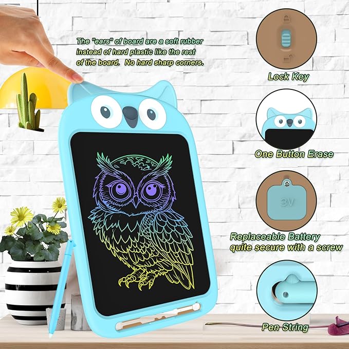 CHAFEGY 10 Inch LCD Writing Tablet, Erasable Doodle Board Toy, Cute Owl Drawing Pad for Kids Ages 2-6 - Educational Christmas Birthday Gift (Owl)