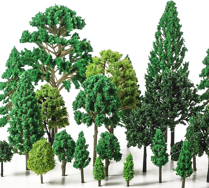 Skylety 35 Pieces Model Trees 1.2-6.3 Inch Mixed Miniature Trees Diorama Supplies Fake Plants Train Scenery Landscape Christmas Village Architecture DIY Crafts(Mixed Green,Multiple Tree)