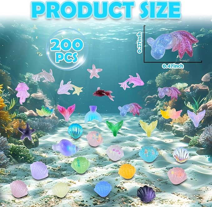 200 Pcs Mini Resin Ocean Animals Miniature Plastic Fish Aquarium Decorations Tiny Sea Animal Variety Figurines to Hide for DIY Crafts Fairy Garden Dollhouse Micro Landscaping Fish Tank