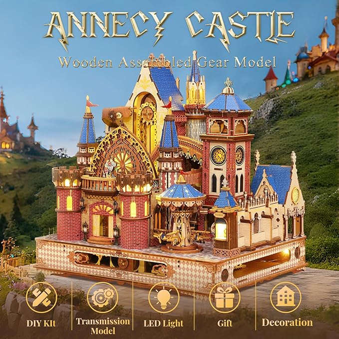 DIY 3D Wooden Puzzles for Adults,Alnwick Castle Miniature House Kit with LED Lights Arts and Crafts for Home Decor Creative Gift for Boys Girls