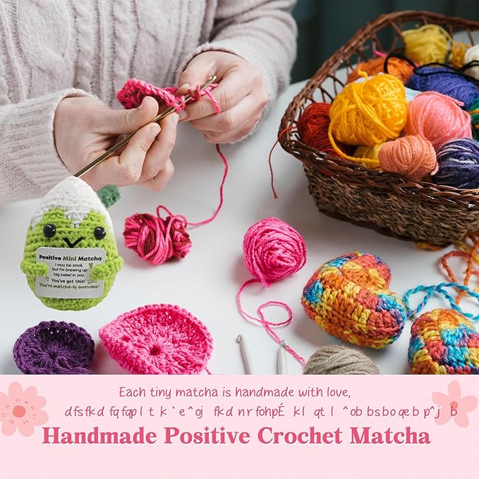 Fouliki Handmade Cute Matcha Valentine's Day Present for Her or Him,Best Friend,Colleague,Birthday Holiday Cheerful Matcha Lover Gifts,Macha Keychain Crochet