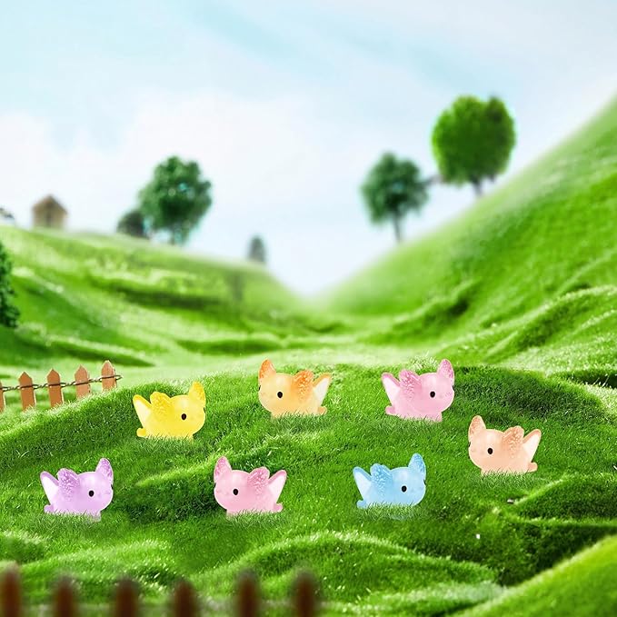 24 PCS Luminous Mini Axolotl for Crafts Dollhouse Fairy Garden Decor Miniature Figurines Resin Animal for Car Tiny Resin Animals for Micro Landscape Plant Pots