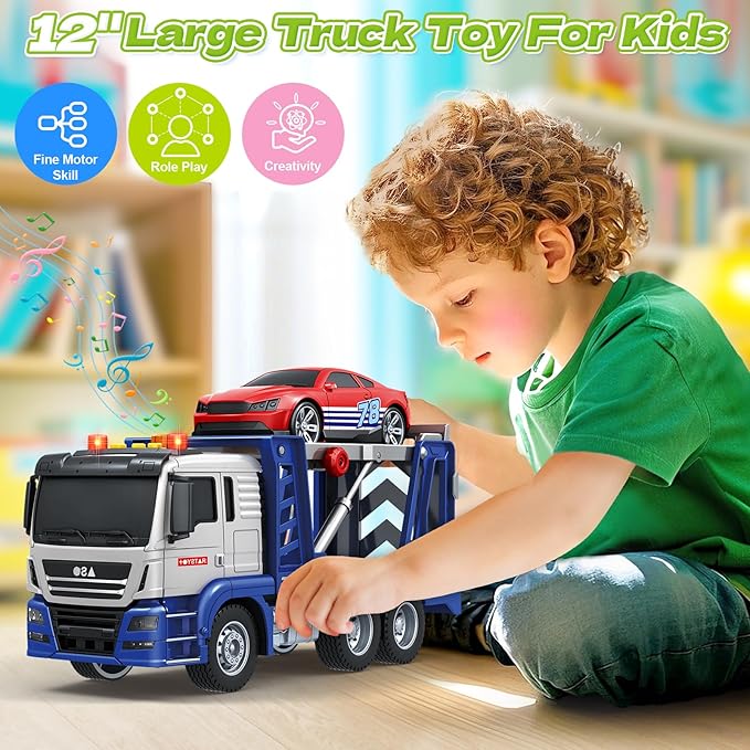 Kids Toys for 3 4 5 6 7 8 Years Old Boys, Transport Cars Carrier with Racing Car with Lights, Sounds, Toddler Friction Powered Truck Vehicle Toy for Boys Girls Christmas Birthday Gifts