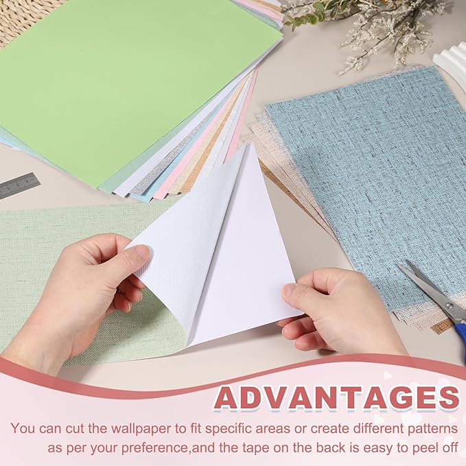 uxcell 6 Sheets Miniature Dollhouse Wallpaper, Linen Texture Self-Adhesive PVC Flooring Wall, Mini Wall Decor for Dollhouse Sand Table Model Accessories 11.81 x 7.87 Inch (Beige)