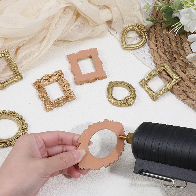 8 Pcs Miniature Dollhouse Mirror Set with Carved Golden Edges, European Style Victorian Baroque Wall Decor for 1/12 Scale Dollhouse Display, Mini Furniture Accessory Gold