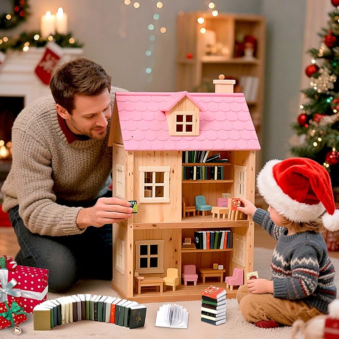 Christmas Mini Books, 24pcs 1:12 Miniature Books, Tiny Books for Dollhouse Accessories, Xmas Mini Stuff for Miniature Lovers (Christmas)