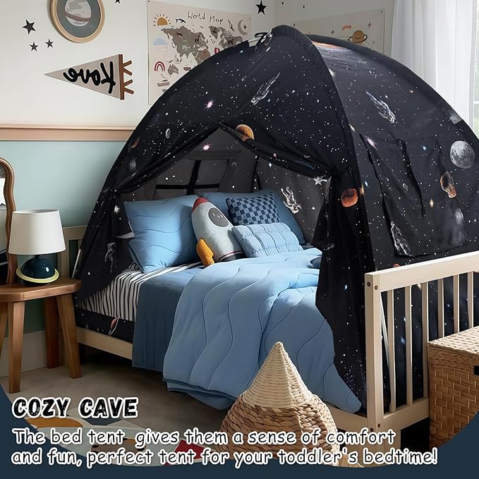 Sherilyn Twin Bed Toddler Canopy Tent, Kids Indoor Canopy Privacy Space Sleeping Playhouse Blackout Bunk Bed Tents Twin Size (Galaxy Tent) for Boys Girl Birthday, Christmas House Gift