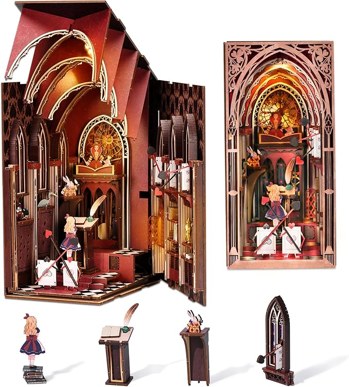 Book Nook Kit - DIY Miniature Dollhouse Kit for Adults and Teens, Tiny House Booknook Bookshelf Decor 3D Wooden Puzzle, Gifts for Family, Friends (Alice Evidence)