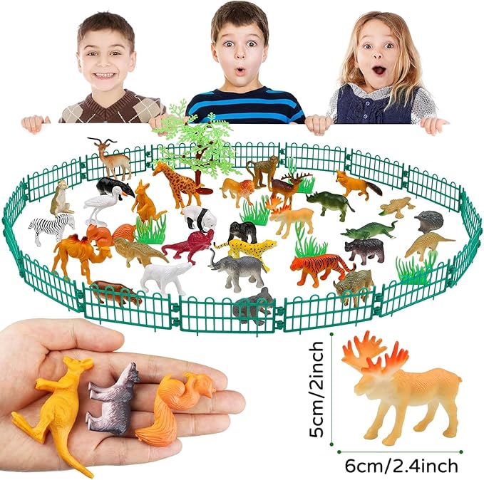 Animals Toys, 54PCS Wild Jungle Zoo Animal, Mini Animal Figures Set Gifts for Kids Boys Girls 8 Years Old