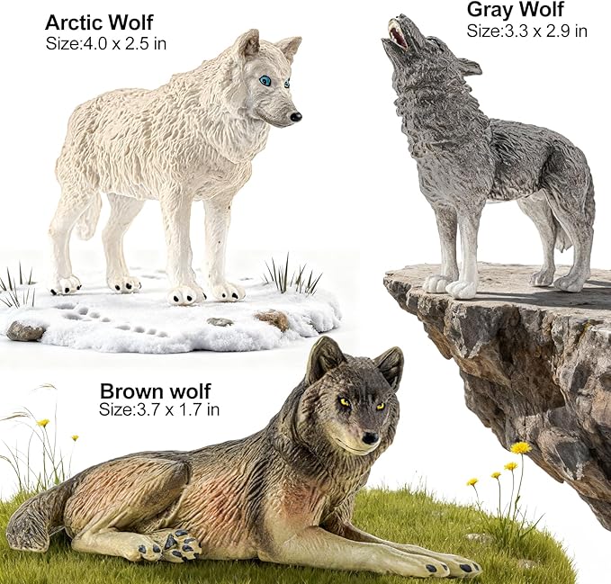 9PCS Wolf Toys Animal Figurines, Realistic Plastic Zoo Safari Animal Toys for Kids 3 4 5 6 7, Forest Wolf Animals Figures, Educational Toy Cake Toppers Birthday Gift for Kids Boys Girls