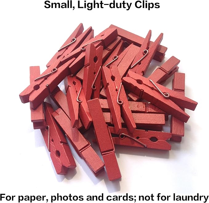 LWR CRAFTS Wooden Small Clothespins 1-7/8" 4.8cm 50 Pieces Per Pack (Red)