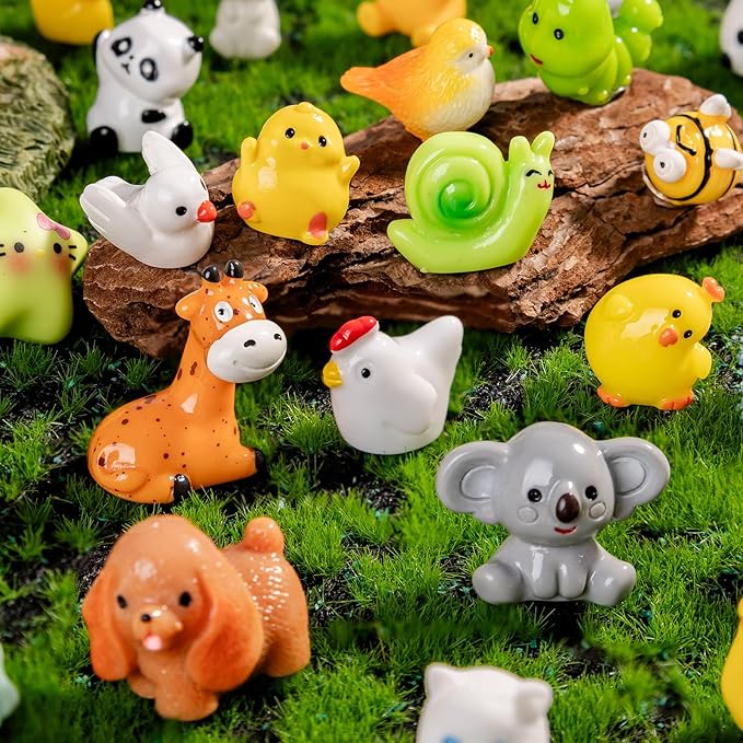 42 Pcs Mini Resin Animals Set,Hidden Tiny Figurines for Fairy Garden Decor,Dollhouse Accessories,Miniature Landscape Decoration