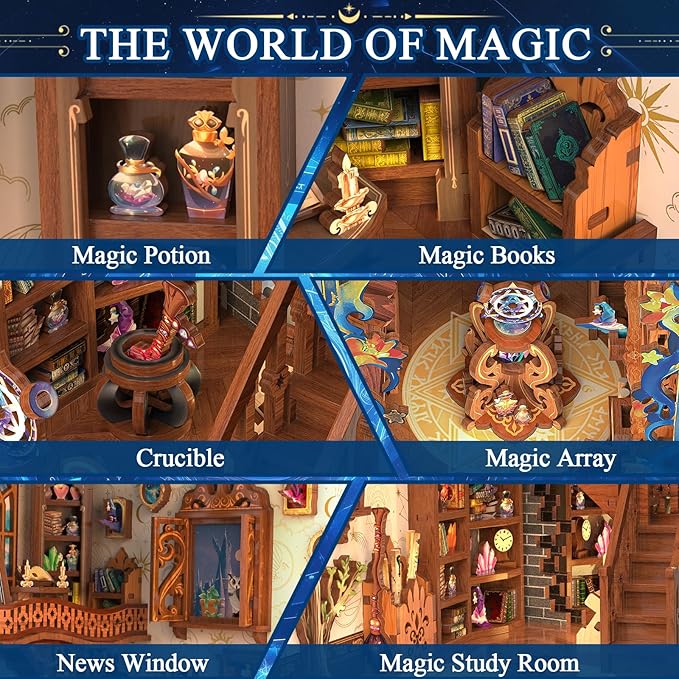 Book-Nook-Kit, DIY Miniature House Kit for Adults/Teens/Beginners, Craft Dollhouse Kit Magic Booknook Tiny House 3D Wooden Puzzle, Model Building Kit with LED Light, Great Gifts for Family and Friends