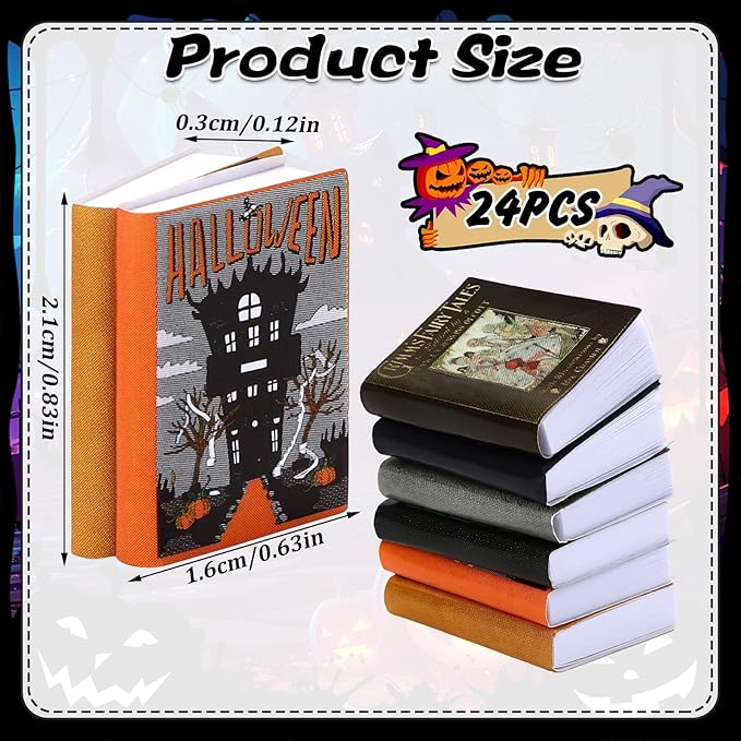 Mini Books, 24pcs 1:12 Scale Miniature Books, Dollhouse Books, Tiny Witchy Books for Dollhouse Accessories, Miniatures Collectors
