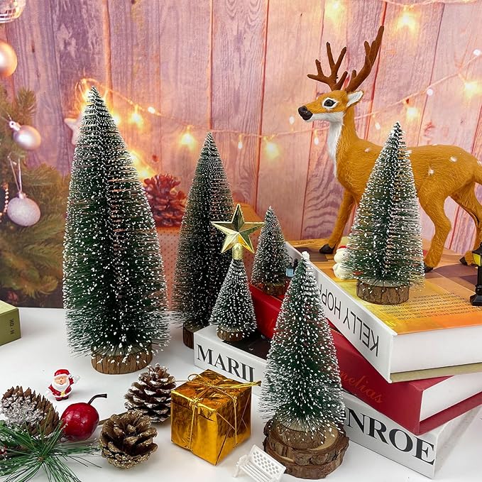 MTKZKAF Artificial mini Bottle Brush Christmas Trees for Christmas Decoration Table top Christmas Tree with Base Indoor Christmas Decorations （4/6/8/10/12 inch）