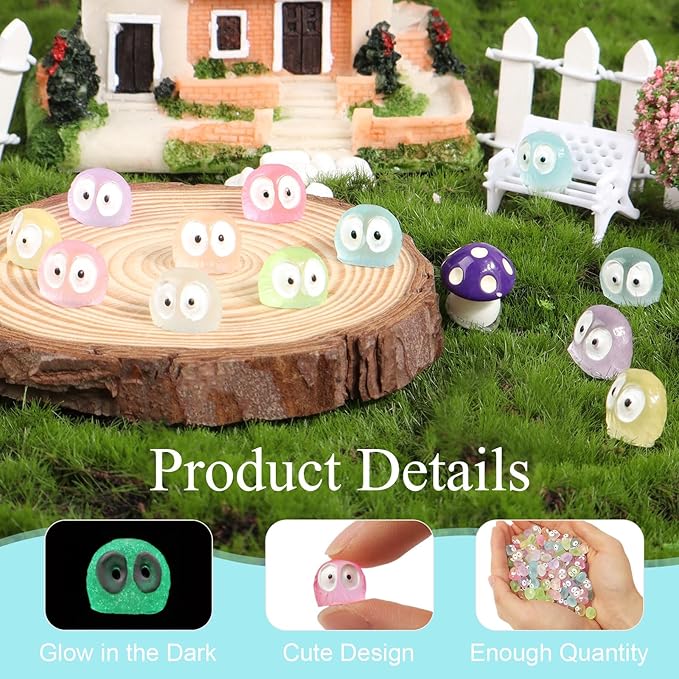 100 PCS Luminous Briquettes, Miniature Ghost, Multicolor Tiny Tree Elves Fairy Figures Glow in The Dark for Fairy Garden Landscape, Cake Decorations, Plants Decor, Outdoor Patio