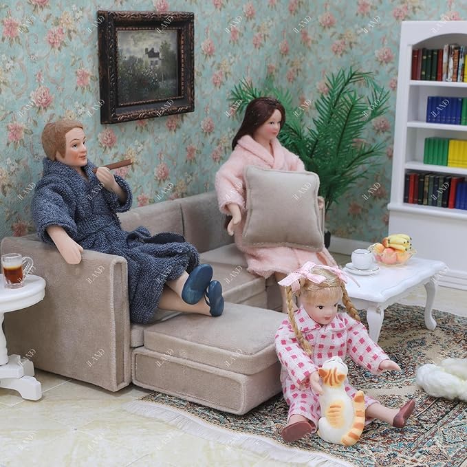 iland Dollhouse People for 1 12 Scale Accessories Miniature 6 inch Dolls for Doll House Little People Figures Mini Dollhouse Family Set Porcelain Action Figures Cute Realistic