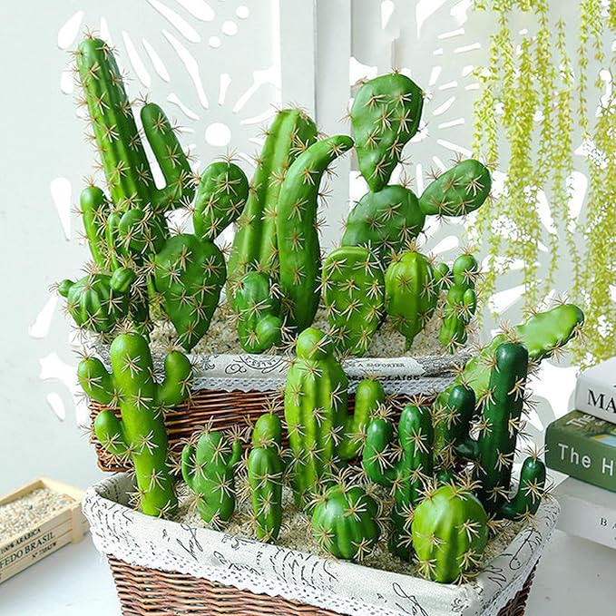 Woohome 10 PCS Faux Fake Succulents Artificial Cactus Decor Faux Cactus Cacti Plant Artificial Cactus Succulent Artificial Succulent Plants for Decoration Faux Cactus Plant Bulk
