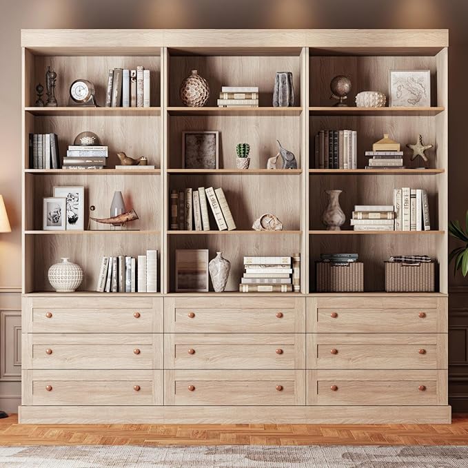 71" Tall Farmhouse Kitchen Pantry, Large Storage Cabinet with Adjustable Shelves, 3 Drawer, Wood Versatile Hutch Cabinet for Dining Room, Living Room, Brown 3 Pcs