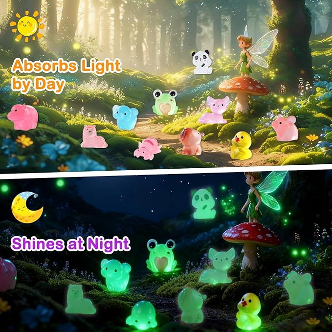 100 Pcs Blind Bags Mystery Resin Animals: Mini Glow In The Dark Resin Animals Mystery Bags For Resin Craft Fairy Garden Dollhouse Décor Collectible Mini Resin Figures Christmas Gift