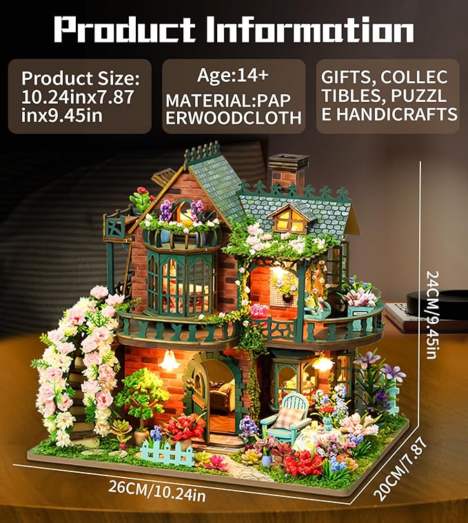 Spilay DIY Dollhouse Miniature House Kit,DIY Kit Mini House Model,1:24 Scale Creative Dollhouse kit with Music Box and LED Lights,Best Christmas Birthday Gift(Fairy Garden)