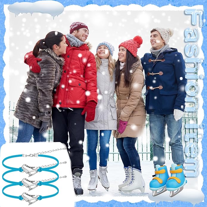 Funtery 24 Pcs Ice Skating Party Favors Colorful Ice Skating Bracelet Skater Birthday Gifts Sports Goodie Items Bulk for Women Men Skater Lover