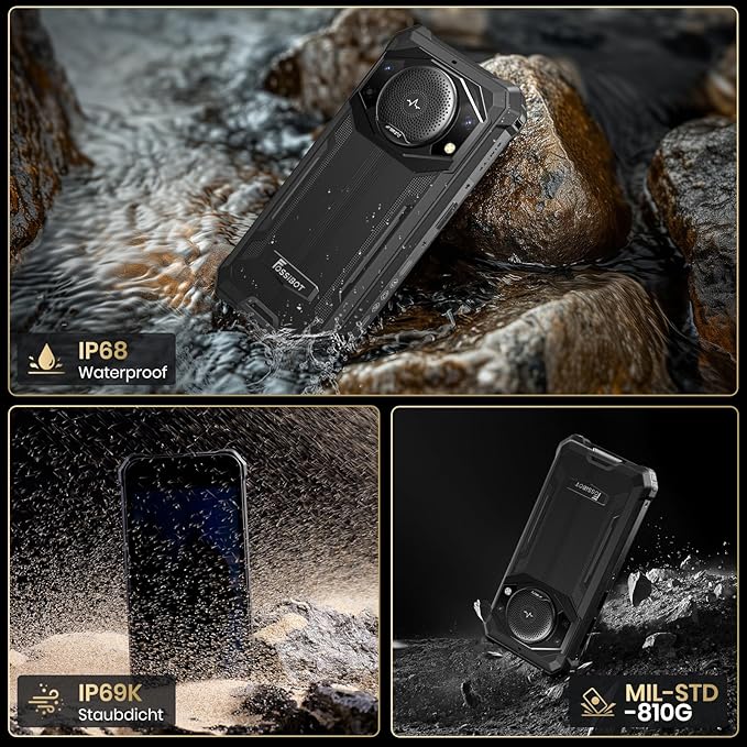FOSSIBOT F101P Rugged Call Phone，Android 13 7GB+64GB /1TB Rugged Smartphone 10600mAh Unlocked Phone 123dB Loud Volume Phone 5.45" 24MP+8MP Camera Waterproof Smartphone 4G Dual SIM OTG Octa-core 18W