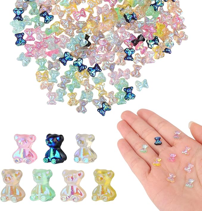 210pcs Mini Resin Bears, Multi-Color Iridescent Tiny Small Bears Resin Animal Miniature for Vase Filler Micro Landscape Garden Dollhouse Decor
