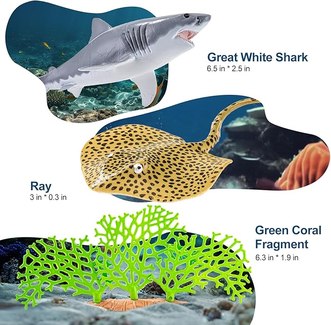 14PCS Large Ocean Sea Animal Toys with Corals for Kids, Realistic Soft Plastic Shark,Octopus,Starfish,Sea Turtle for Toddler Boy Girl, Under The Sea Party Favors, Birthday Gifts