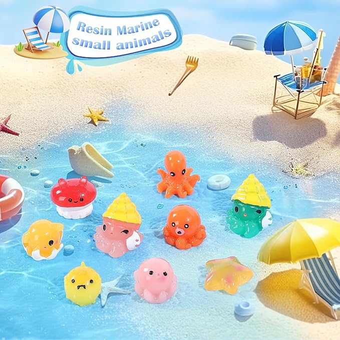 50 Pieces Mini Ocean Resin Animals Tiny Sea Animals Figurines for Cute Fish Tank Decorations Aquarium DIY Miniature Scenes Fairy Garden Dollhouse Birthday Party Favors