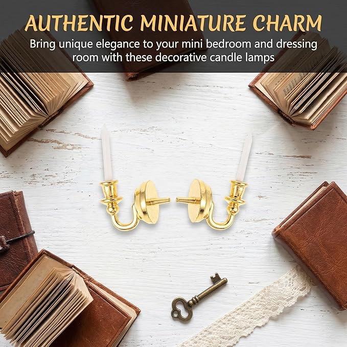 TOYANDONA 1 Pair Dollhouse Wall Light Doll House Dolls Candle Decor Home Decorations Miniature Candle Accessories Household Doll House Furniture Dolls for Dollhouse Golden Ferroalloy